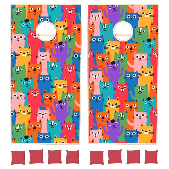 Colorful cats pattern cornhole set (Set)