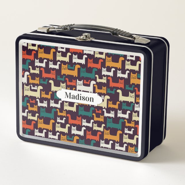 Colorful Cats Pattern custom name lunch boxes (Front)