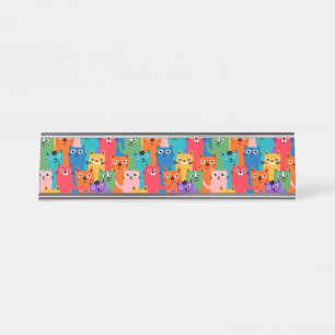 Colorful cats pattern desk name plate