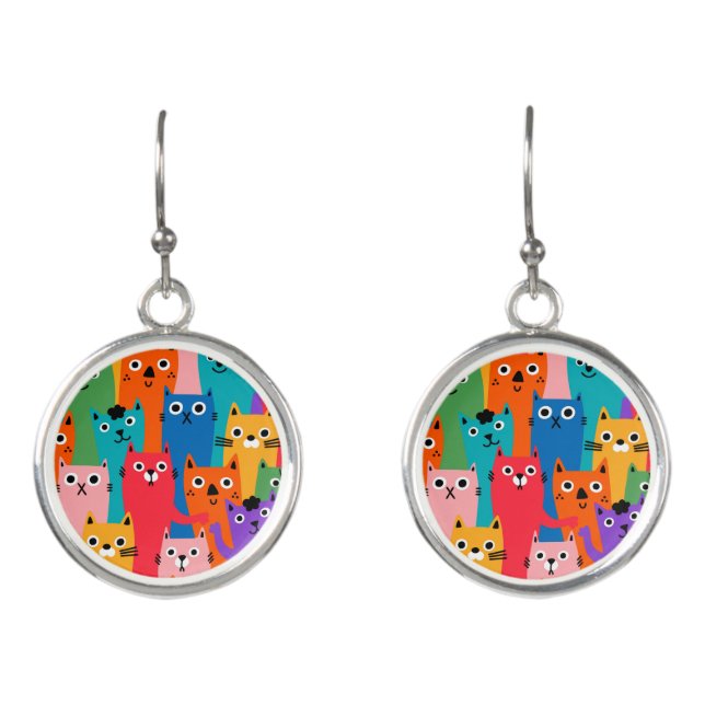 Colorful cats pattern earrings (Front)