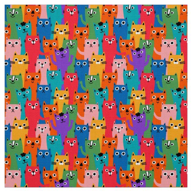 Colorful cats pattern fabric (Swatch)