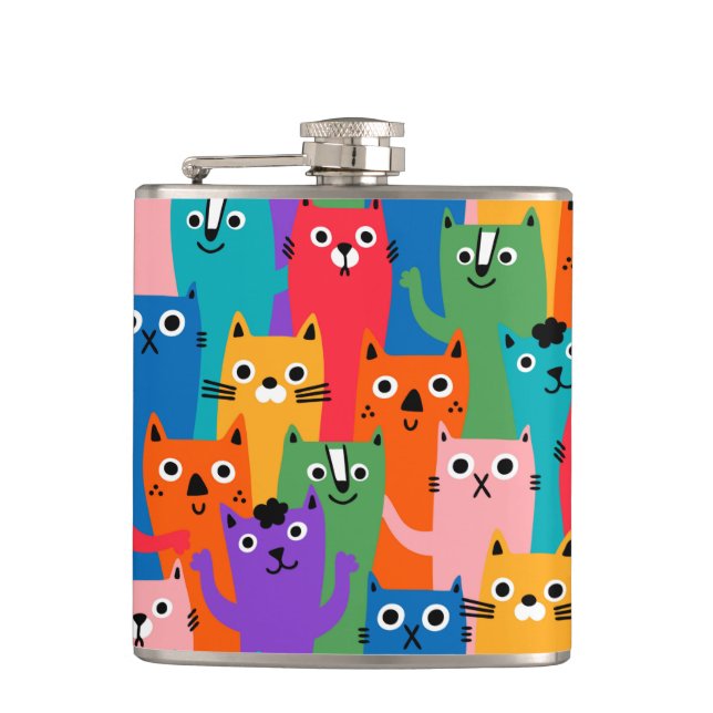 Colorful cats pattern flask (Front)