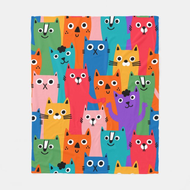Colorful cats pattern fleece blanket (Front)