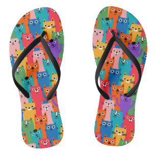 Colorful cats pattern flip flops
