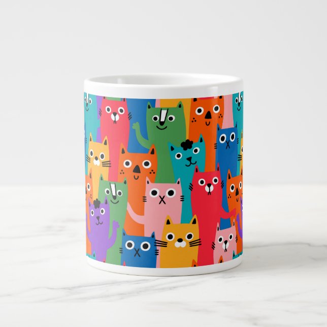 Colorful cats pattern giant coffee mug (Front)