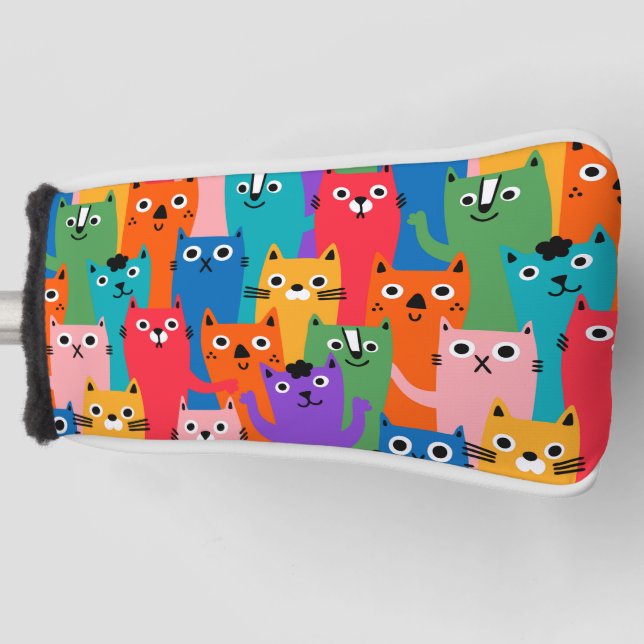 Colorful cats pattern golf head cover (Front)