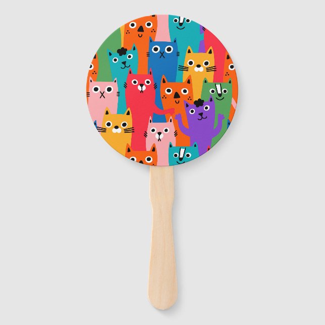 Colorful cats pattern hand fan (Front)