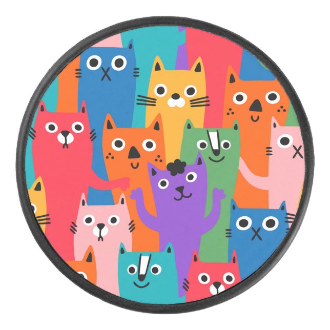 Colorful cats pattern hockey puck (Front)