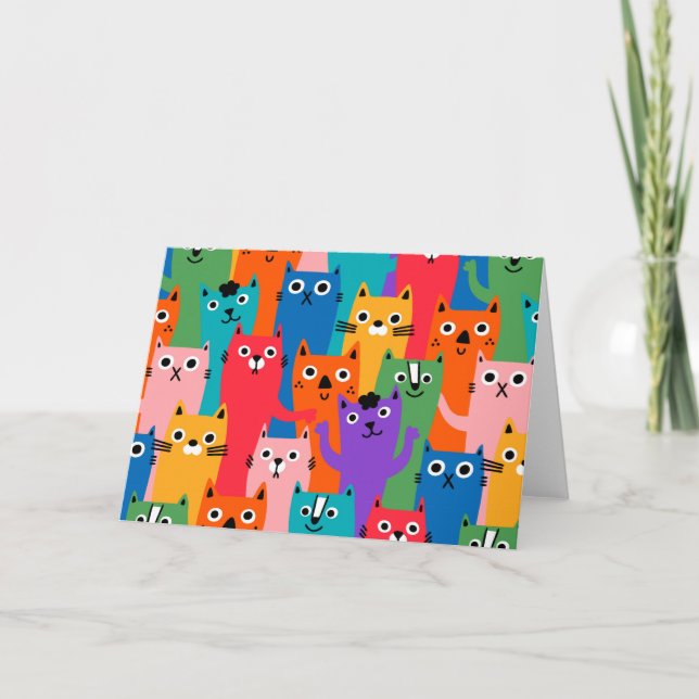 Colorful cats pattern holiday card (Front)