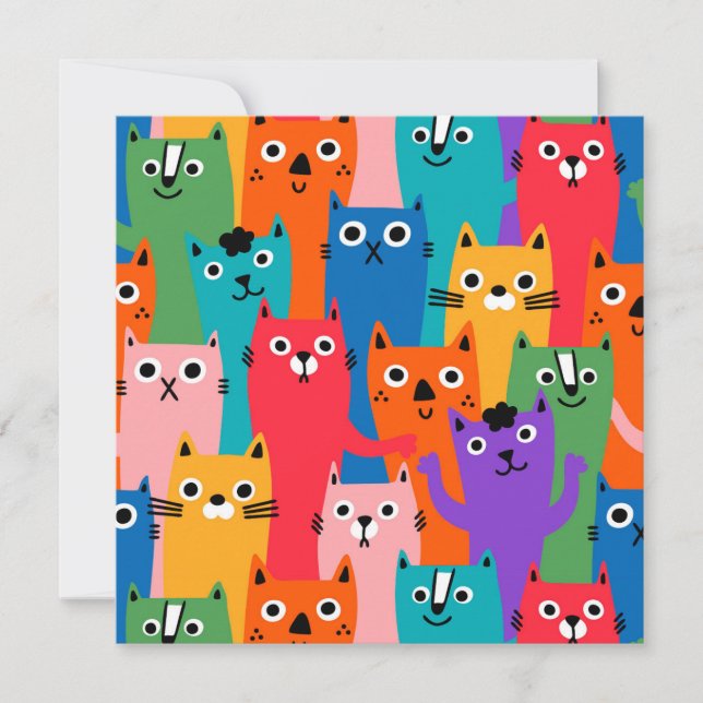 Colorful cats pattern invitation (Front)
