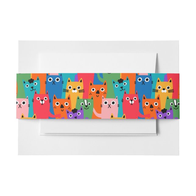 Colorful cats pattern invitation belly band (Front Example)