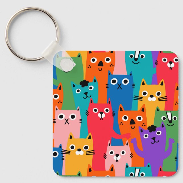 Colorful cats pattern keychain (Front)