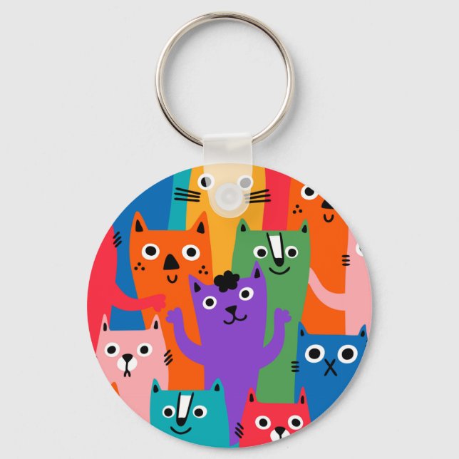 Colorful cats pattern keychain (Front)