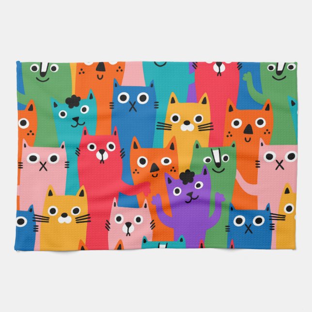 Colorful cats pattern kitchen towel (Horizontal)