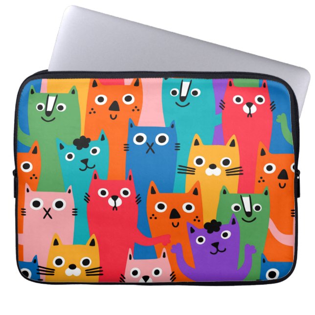 Colorful cats pattern laptop sleeve (Front)