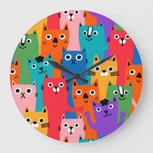 Colorful cats pattern large clock