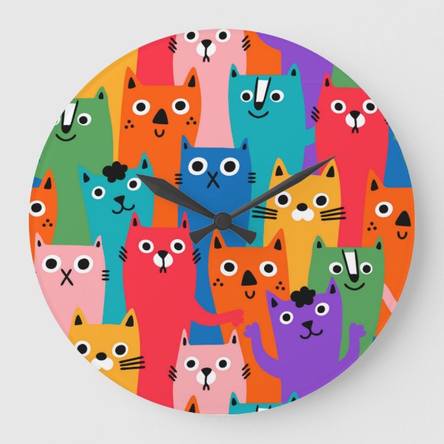 Colorful cats pattern large clock (Front)