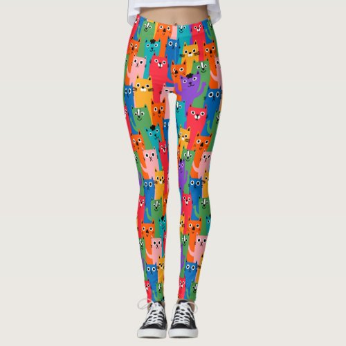 Colorful cats pattern leggings