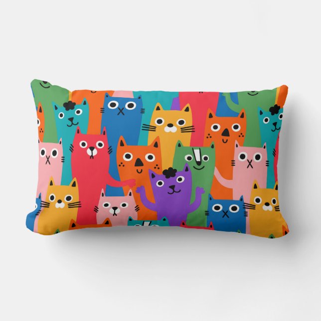 Colorful cats pattern lumbar pillow (Front)