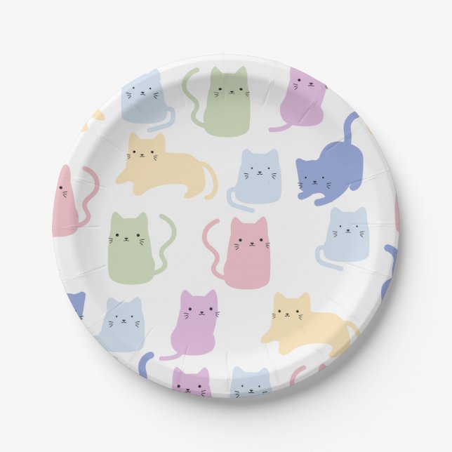 Colorful Cats Pattern Minimal Party Paper Plates (Front)