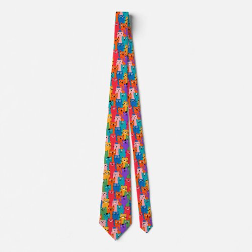 Colorful cats pattern neck tie