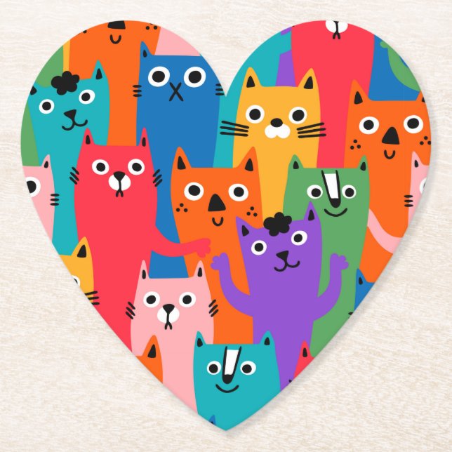 Colorful cats pattern paper coaster (Front)
