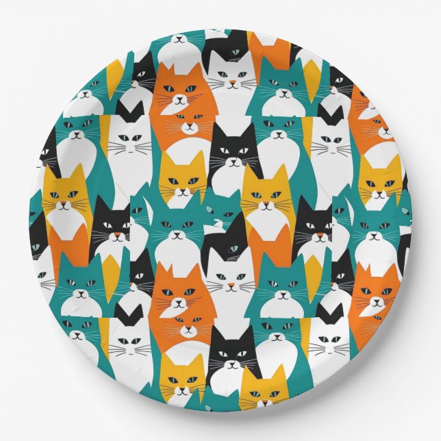 Colorful Cats Pattern Paper Plates (Front)