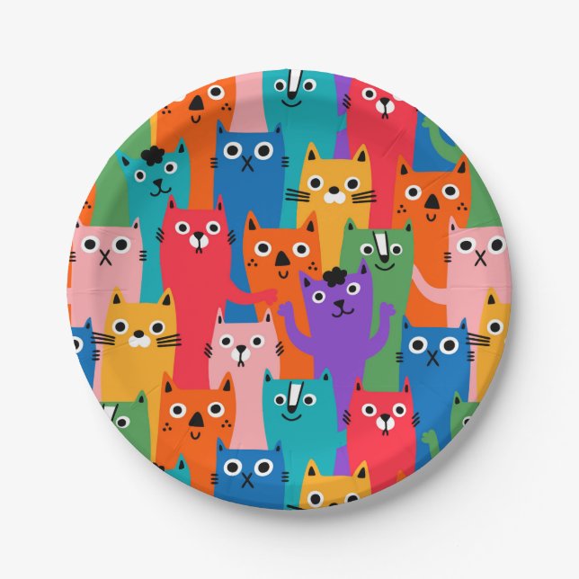 Colorful cats pattern paper plates (Front)