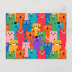 Colorful cats pattern postcard