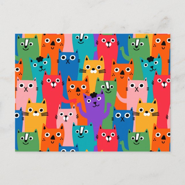 Colorful cats pattern postcard (Front)