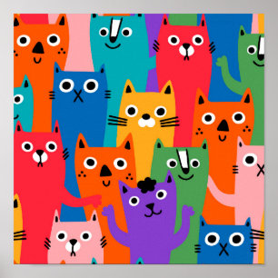 Colorful cats pattern poster