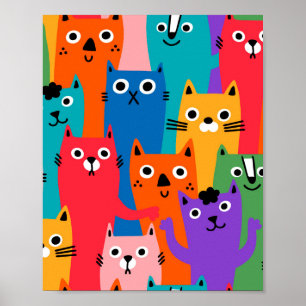 Colorful cats pattern poster
