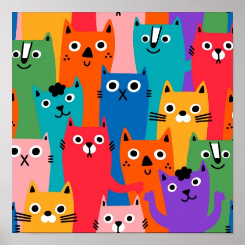 Colorful cats pattern poster