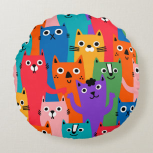 Colorful cats pattern round pillow