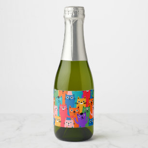 Colorful cats pattern sparkling wine label