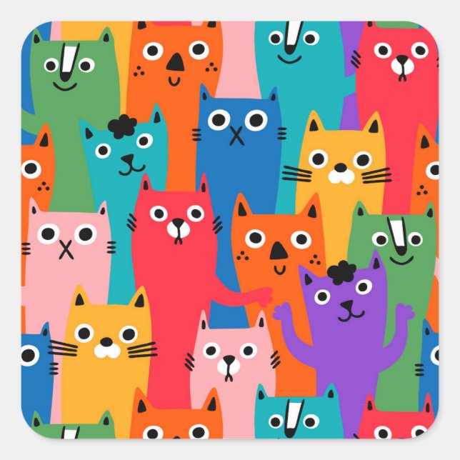 Colorful cats pattern square sticker (Front)
