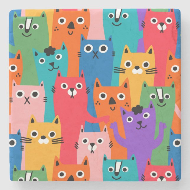 Colorful cats pattern stone coaster (Front)