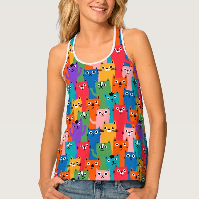 Colorful cats pattern tank top (Front)