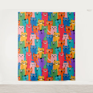 Colorful cats pattern tapestry