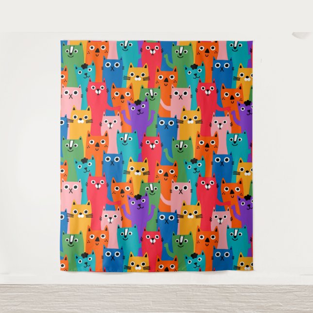 Colorful cats pattern tapestry (Front)