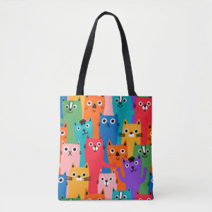 Colorful cats pattern tote bag