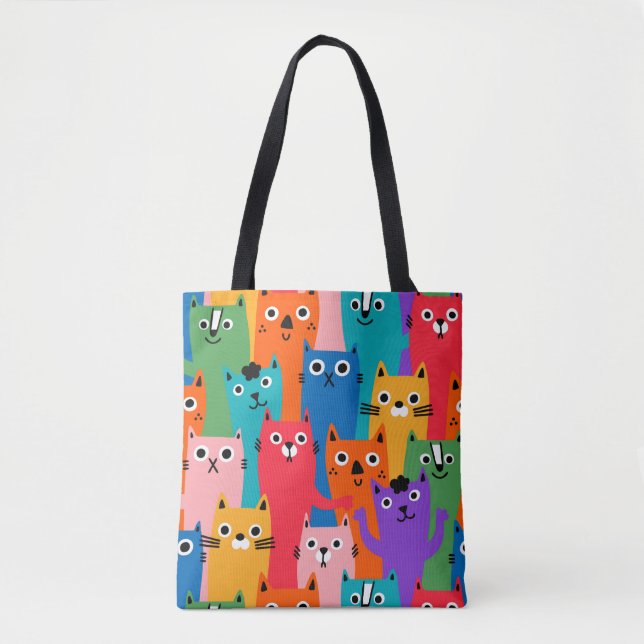 Colorful cats pattern tote bag (Front)