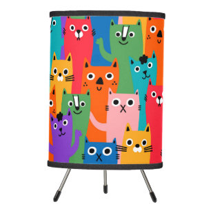 Colorful cats pattern tripod lamp