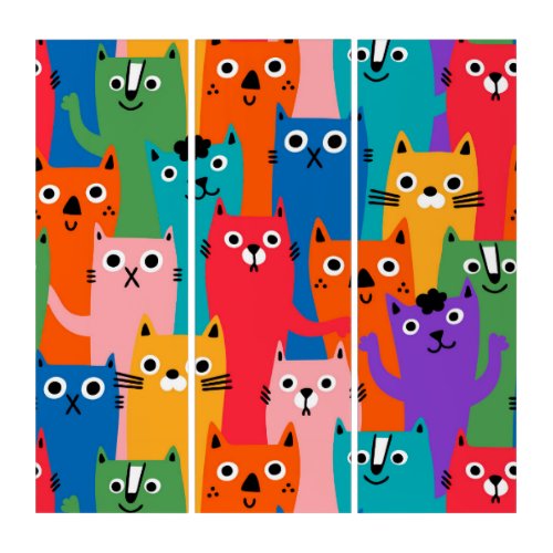 Colorful cats pattern triptych