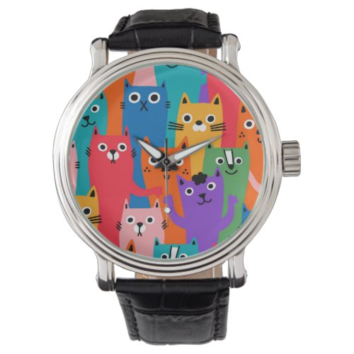 Colorful cats pattern watch