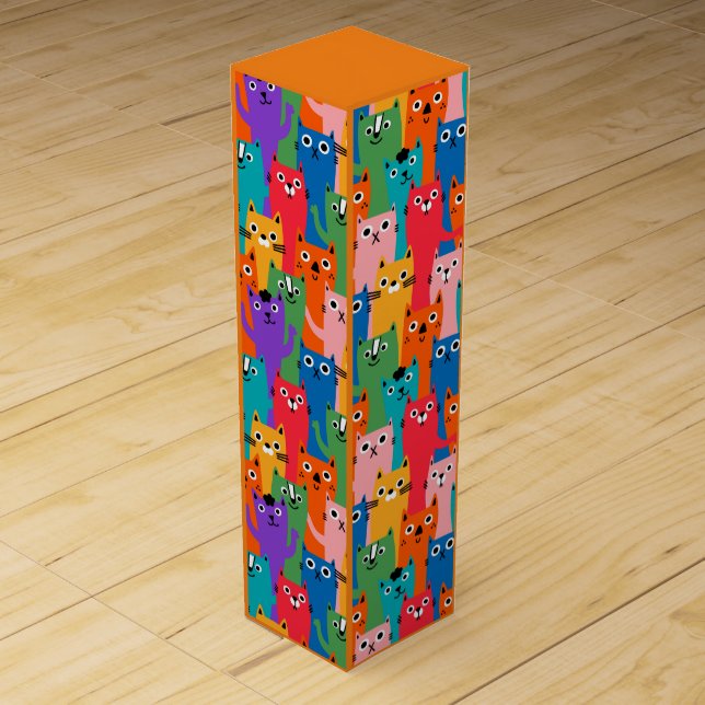 Colorful cats pattern wine box (Front)
