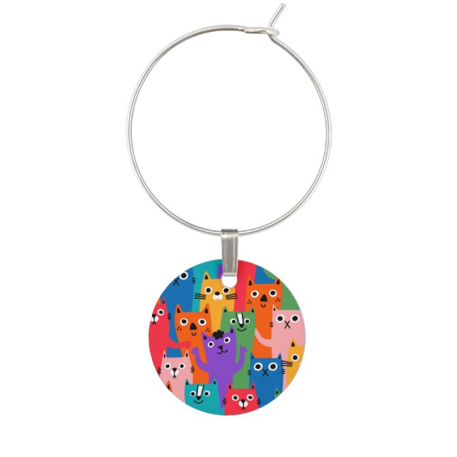 Colorful cats pattern wine charm (Front)