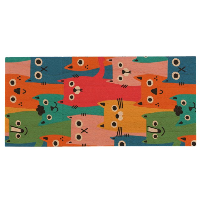 Colorful cats pattern wood flash drive (Back)