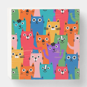 Colorful cats pattern wooden box sign