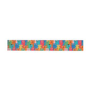 Colorful cats pattern wrap around address label
